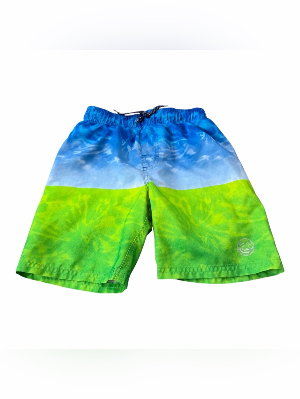 ZeroXposur Aqua Blue and Lime Green Kids Swim Shorts, Lined, Size 5-6